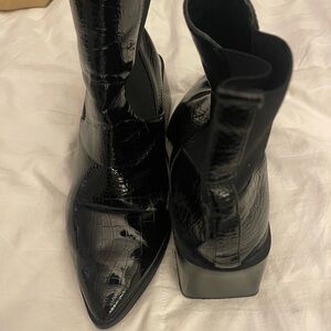 ASOS Black Croc-Embossed Pointed Toe Ankle Boots